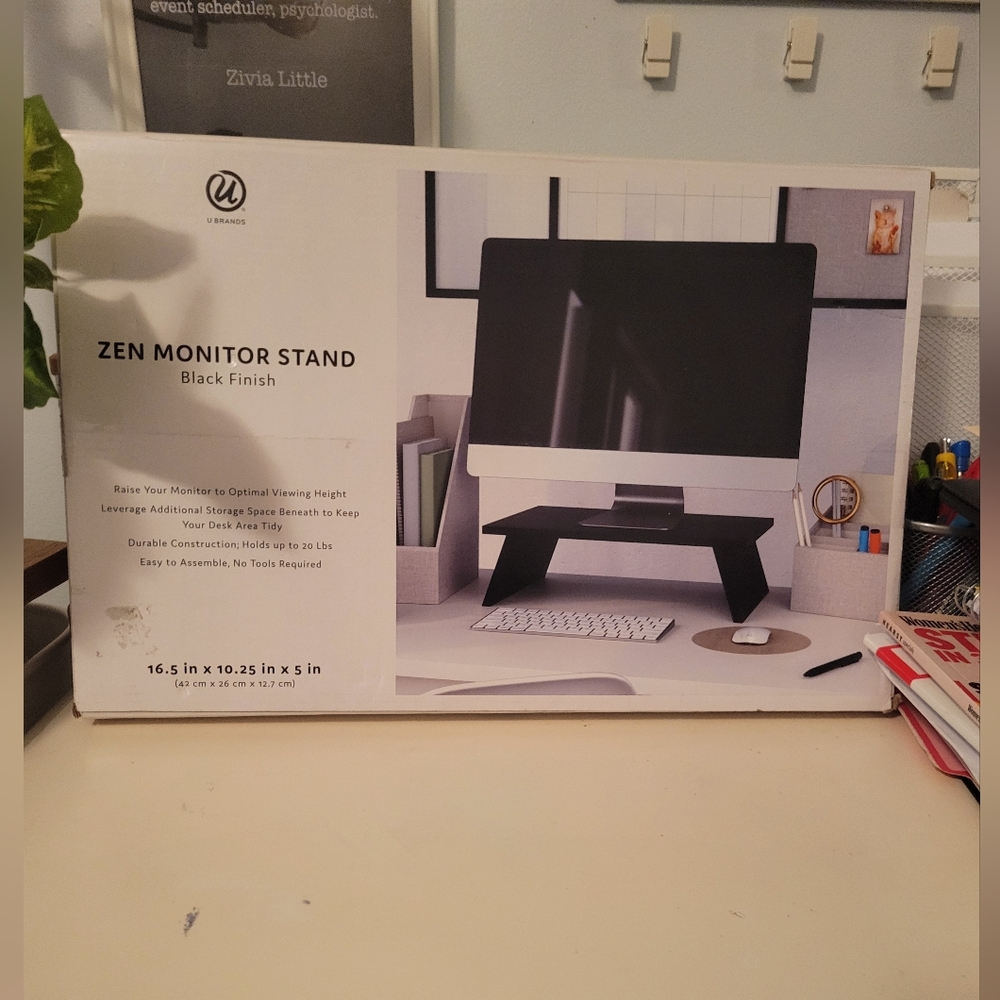 NEW U Brands Zen Monitor  Stand  Black Finish  16.5 in x 10.25 in x 5 in  Office